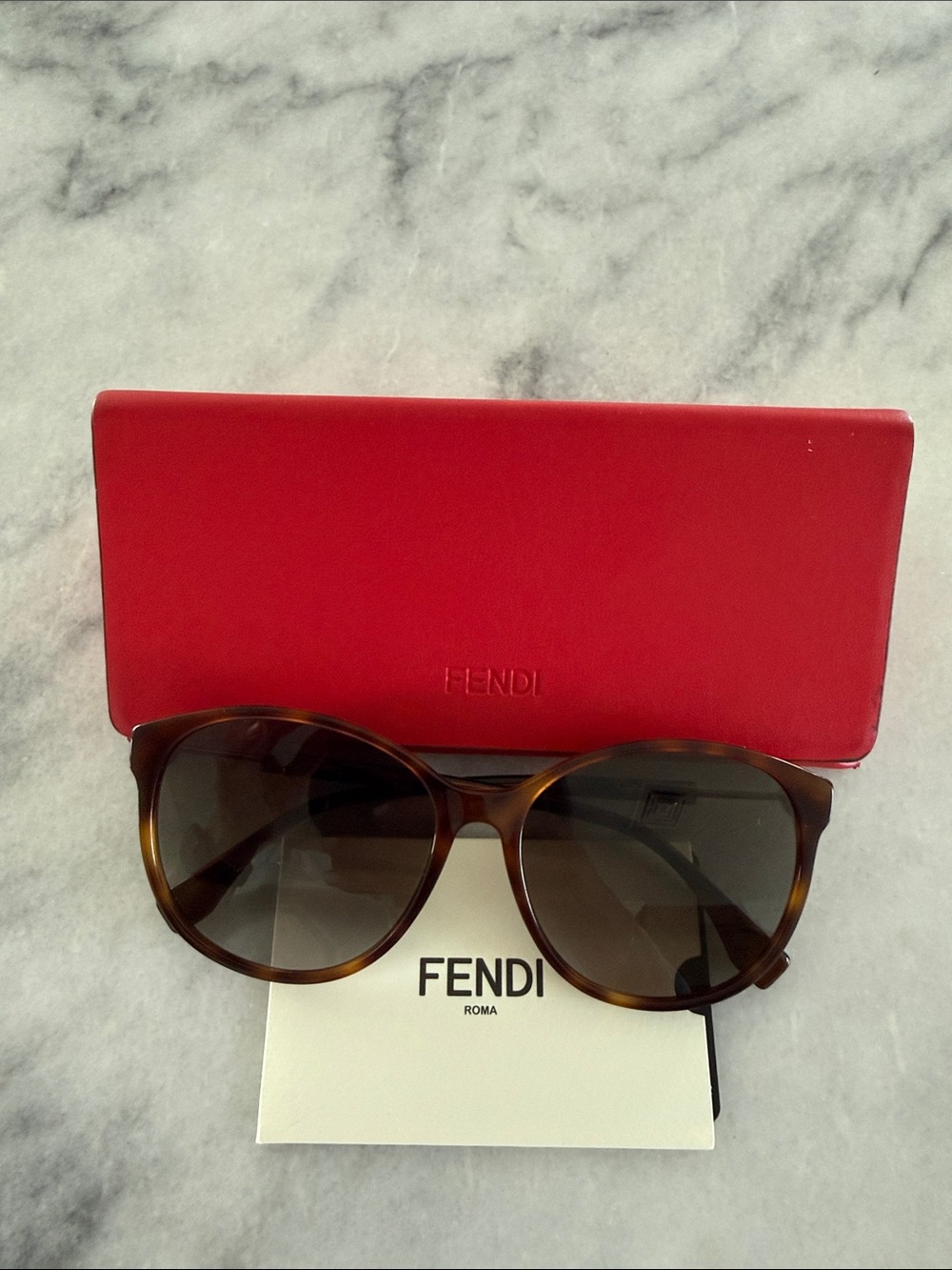 Fendi Tortoiseshell Frame Sunglasses with Red Case